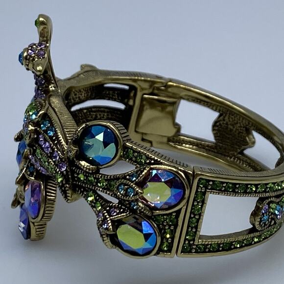 Heidi DAUS Sparkling Showoff PEACOCK BRACELET Clamper Bangle Crystal in Box - Picture 8 of 13